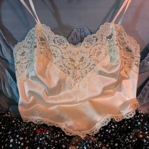 Vintage Applause Satin Lace Camisole Pink Nylon Antron Lingerie 32 Made in USA